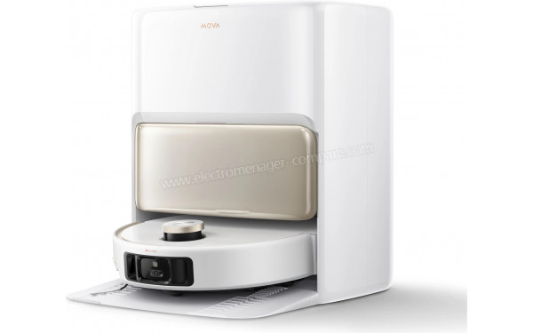 MOVA V50 Ultra Complete Blanc - Vue de 3/4 droite sur la base de chargement