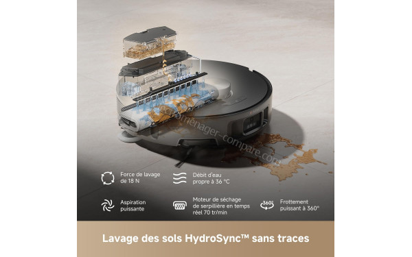 MOVA Z50 Ultra Noir - Lavage des sols HydroSync sans traces