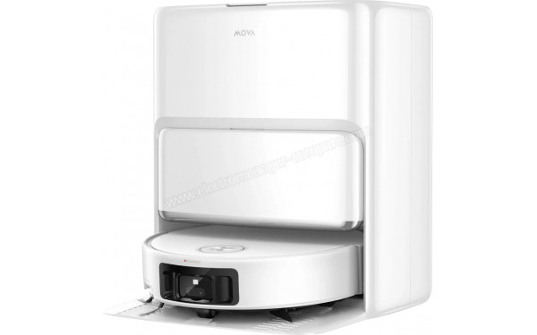 MOVA Z60 Ultra Roller Standalone Blanc - Vue de 3/4 droite sur la station de chargement