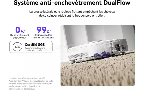NARWAL Freo X10 Pro Blanc - Syst&egrave;me anti-enchev&ecirc;trement DualFlow
