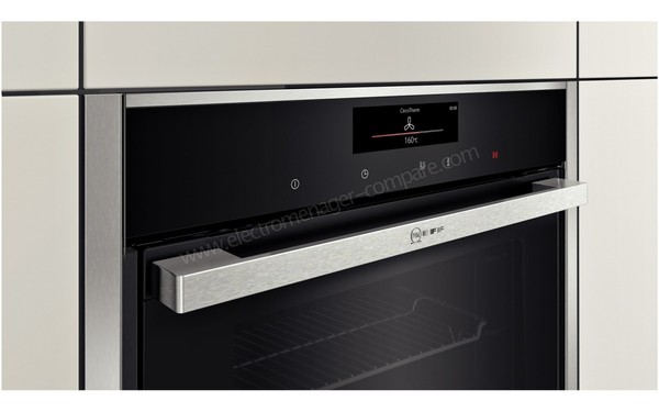 NEFF B48CT34N0 - Vue 3/4 gauche, poign&eacute;e et bandeau de commandes