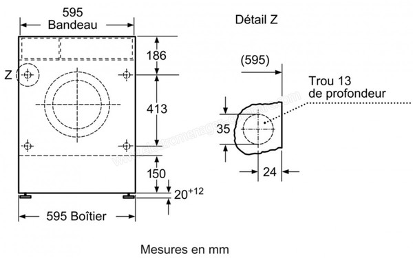 NEFF V6540X1EU - Sch&eacute;ma technique (vue de face)