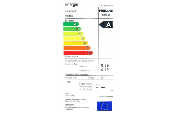 PROLINE PIMC 60 - &Eacute;tiquette &eacute;nergie