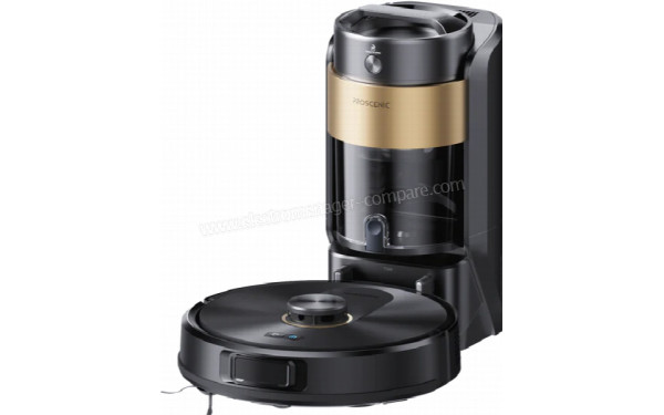 PROSCENIC Q20 Plus Noir - Vue de 3/4 droite sur la station de chargement