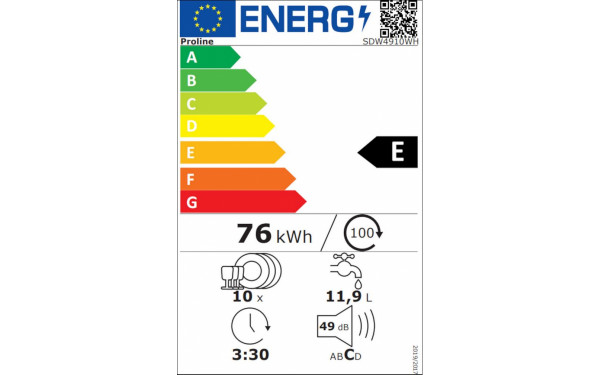 PROLINE SDW4910WH - &Eacute;tiquette &eacute;nergie v2