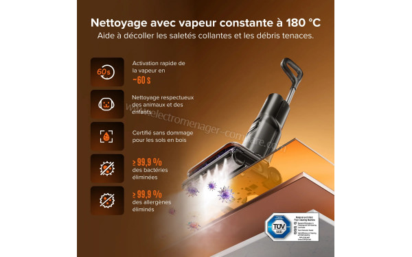 ROBOROCK F25 Steam Set Noir - Nettoyage avec vapeur constante &agrave; 180&deg;C