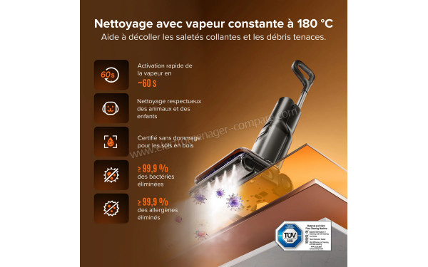 ROBOROCK F25 Steam Noir - Nettoyage avec vapeur constante &agrave; 180&deg;C
