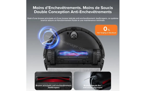 ROBOROCK Q10 PF Noir - Brosse anti-enchev&ecirc;trement JawScrapers