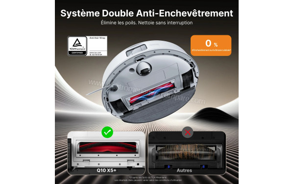 ROBOROCK Q10 X5+ Blanc - Double syst&egrave;me anti-enchev&ecirc;trement