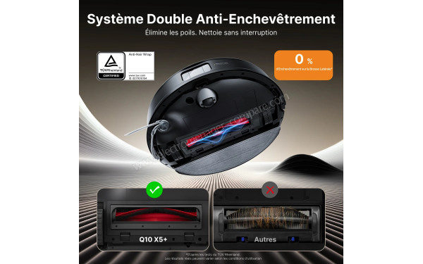 ROBOROCK Q10 X5+ Noir - Double syst&egrave;me anti-enchev&ecirc;trement