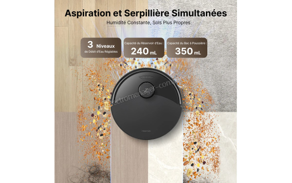 ROBOROCK Q10 X5+ Noir - Aspiration et serpilli&egrave;re simultan&eacute;es