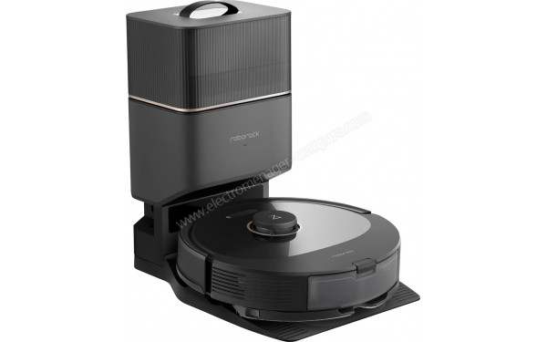 ROBOROCK Q8 Max+ Esp Edi Noir - Vue de 3/4 gauche sur la base de chargement