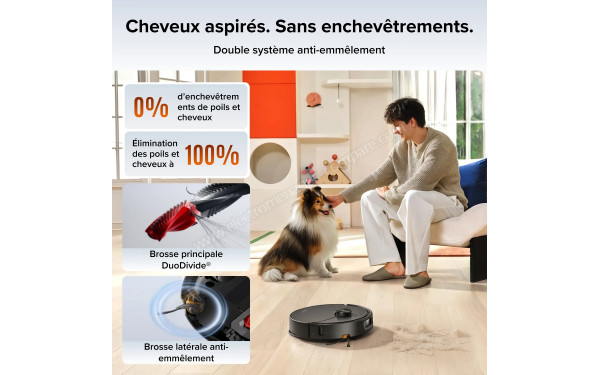 ROBOROCK Qrevo 2 Pro Noir - Double syst&egrave;me anti-enchev&ecirc;trement
