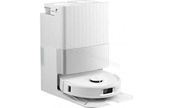 ROBOROCK Qrevo C Pro Blanc - Vue de 3/4 gauche sur la station de chargement