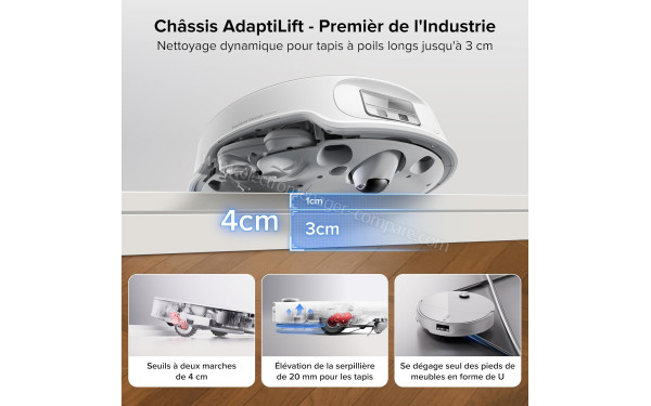 ROBOROCK Qrevo Curv 2 Pro Blanc - Ch&acirc;ssis AdaptiLift