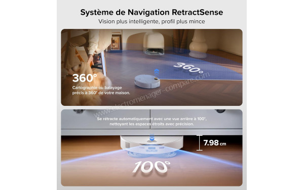 ROBOROCK Qrevo Curv 2 Pro Blanc - Syst&egrave;me de navigation RetractSense