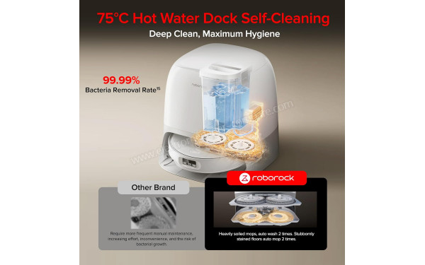 ROBOROCK Qrevo Curv 5A1 Blanc - Station autonettoyante &agrave; l'eau chaude 75&deg;C