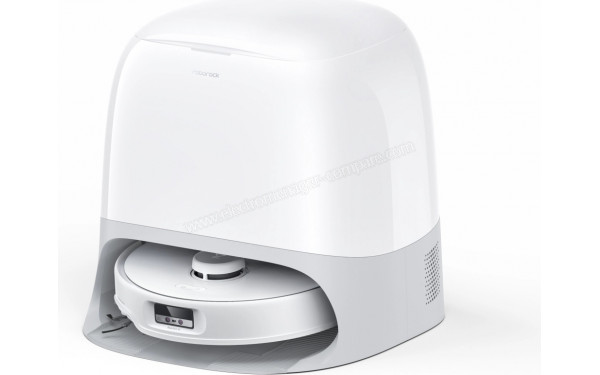 ROBOROCK Qrevo Curv Blanc - Vue 3/4 droite sur la base de chargement