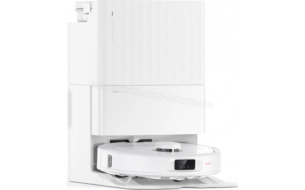 ROBOROCK Qrevo MaxV - Vue de 3/4 gauche sur la base de chargement