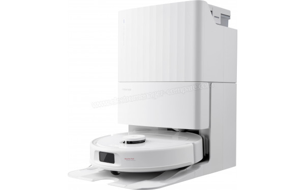 ROBOROCK Qrevo Plus Blanc - Vue de 3/4 droite sur la base de chargement