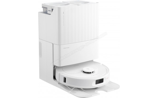 ROBOROCK Qrevo Plus Blanc - Vue de 3/4 gauche sur la base de chargement