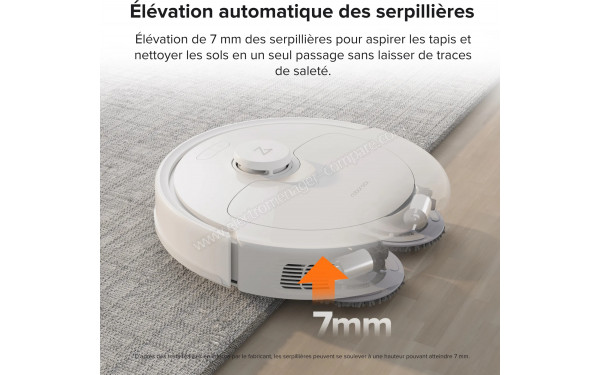 ROBOROCK Qrevo Pro Blanc - El&eacute;vation automatique des serpilli&egrave;res