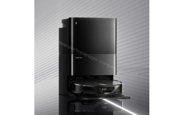 ROBOROCK Qrevo Slim Noir - Vue de 3/4 gauche sur la base de chargement