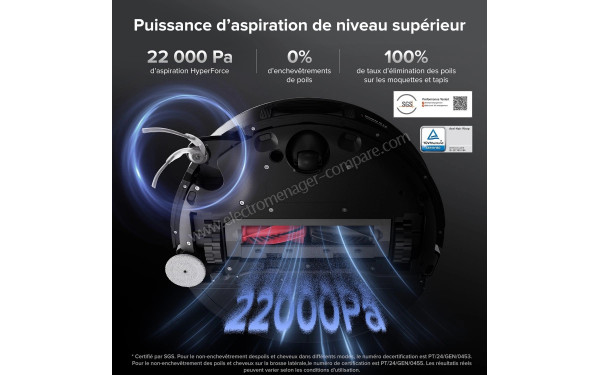 ROBOROCK Saros 10 R&D system Black - Puissance d'aspiration (cr&eacute;dit : Boulanger)