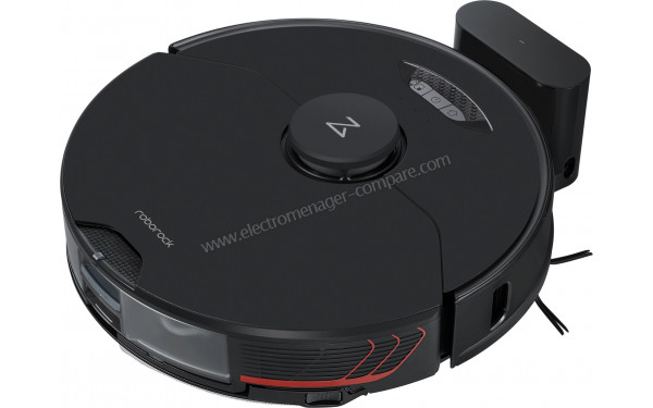 ROBOROCK S7 MaxV Noir - Vue 3/4 gauche sur base (cr&eacute;dit : Boulanger)