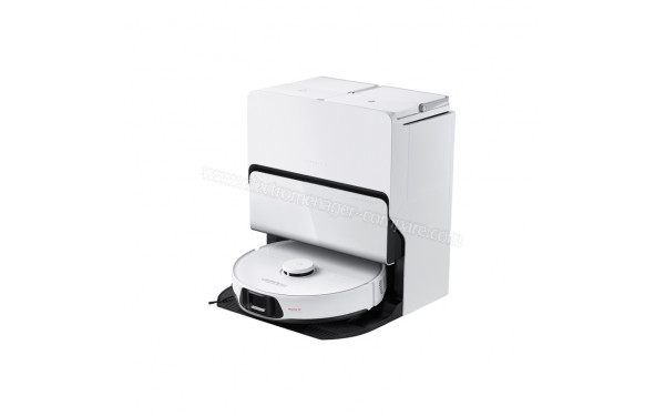 ROBOROCK S8 Max Ultra Blanc - Vue 3/4 droite sur la station de chargement