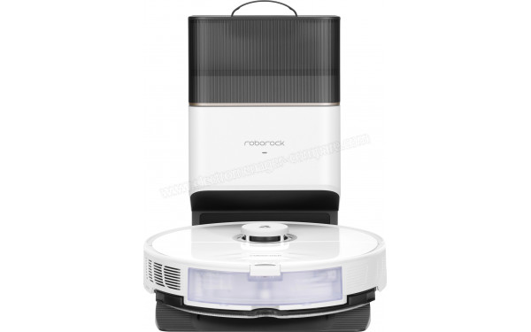 ROBOROCK S8+ Blanc - Vue de face sur la base de chargement (cr&eacute;dit : Boulanger)