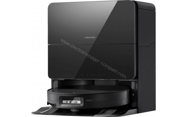 ROBOROCK Saros 10 Noir - Vue de 3/4 droite sur la base de chargement