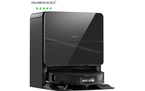 ROBOROCK Saros 10 Noir - Vue de 3/4 gauche sur la base de chargement