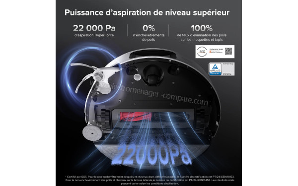 ROBOROCK Saros 10 Blanc - Puissance d'aspiration