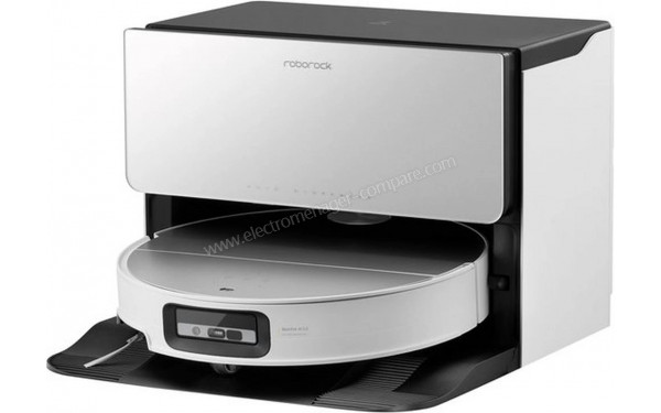 ROBOROCK Saros 10 R&D system Blanc - Vue de 3/4 droite sur la base de chargement