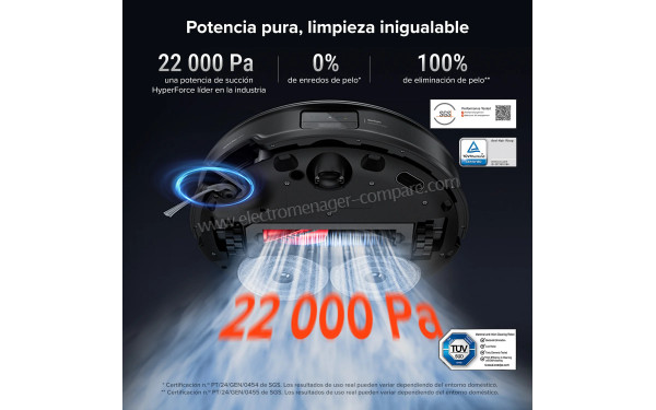 ROBOROCK Saros 10R Noir - Puissance d'aspiration