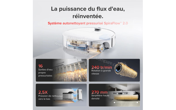 ROBOROCK Saros 20 Flow Complete Blanc - Syst&egrave;me autonettoyant pressuris&eacute; SpiraFlow 2.0