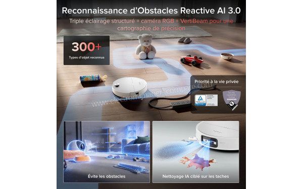 ROBOROCK Saros 20 Sonic Blanc - Reconnaissance d'obstacles Reactive AI 3.0