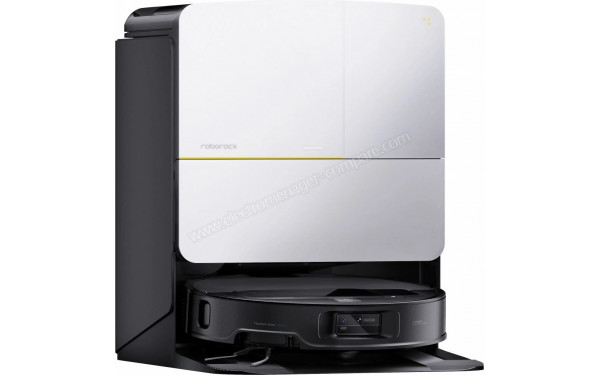 ROBOROCK Saros Z70 Argent - Vue de 3/4 gauche sur la base de chargement