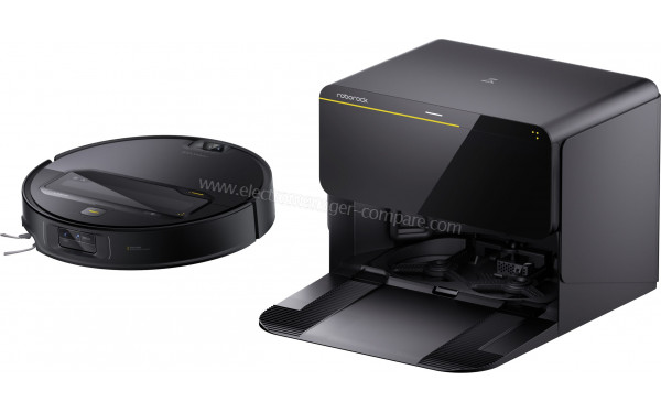 ROBOROCK Saros Z70 R&D Noir - Vue de 3/4 droite avec la station de chargement