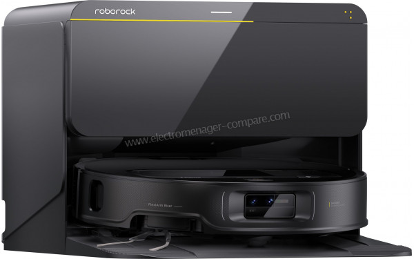 ROBOROCK Saros Z70 R&D Noir - Vue de 3/4 gauche sur la station de chargement