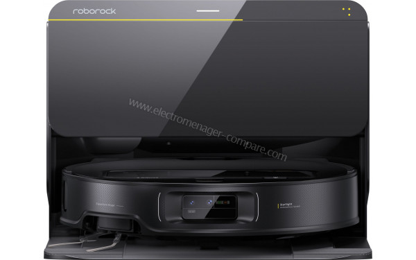 ROBOROCK Saros Z70 R&D Noir - Vue de face sur la station de chargement