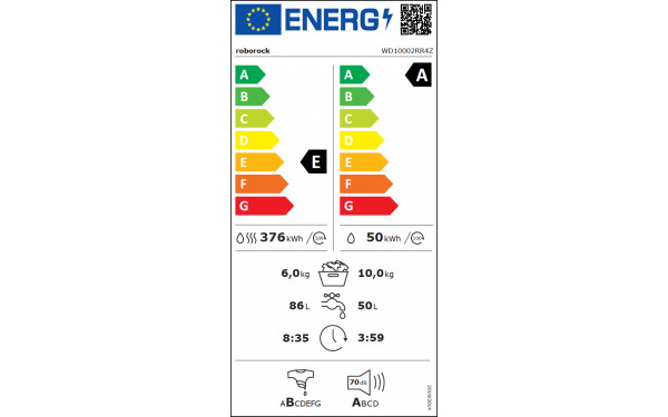 ROBOROCK Zeo Lite Gris - &Eacute;tiquette &eacute;nergie v2