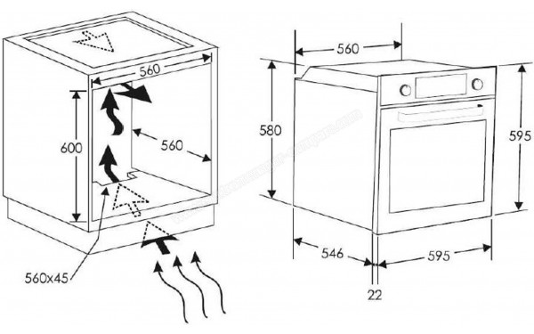 ROSIERES RFC3O5871PN - Dimensions (cr&eacute;dit : Darty)
