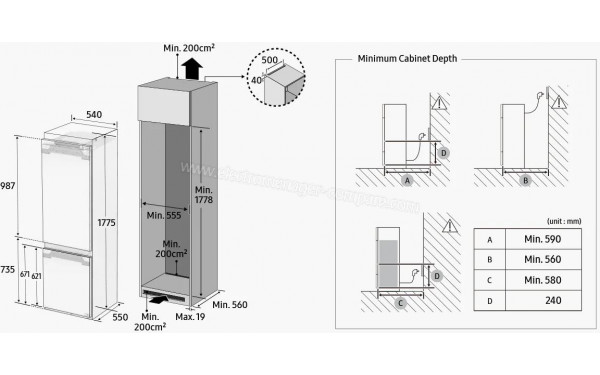 SAMSUNG BRB26602FWW - Dimensions