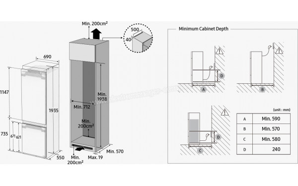 SAMSUNG BRB38G705EWW - Dimensions