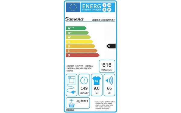 SAMANA DC 9 B W205T - &Eacute;tiquette &eacute;nergie
