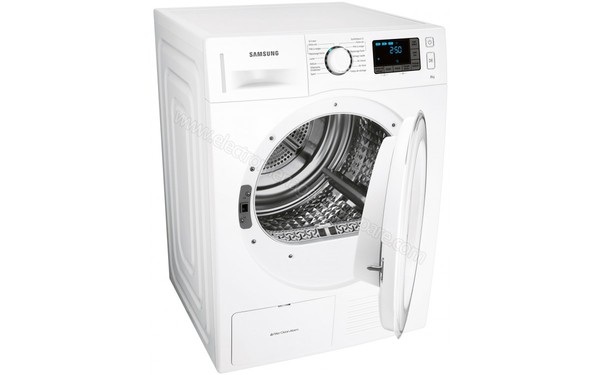 SAMSUNG DV80F5E5HGW - Vue 3/4 gauche hublot ouvert