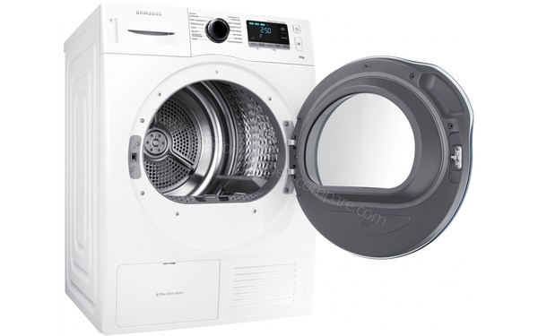 SAMSUNG DV80K6010CW - Vue 3/4 gauche hublot ouvert (cr&eacute;dit : Boulanger)