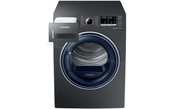 SAMSUNG DV80M50103X - Vue de face avec bac de r&eacute;cup&eacute;ration d'eau